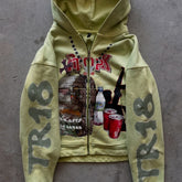 Edgy Youthful Zip Long Sleeve Unisex Hoodie