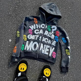 Retro Letter Print Y2K Loose Comfortable Zip Hoodie