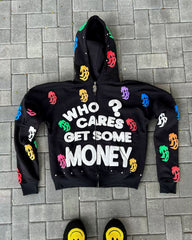 Retro Letter Print Y2K Loose Comfortable Zip Hoodie