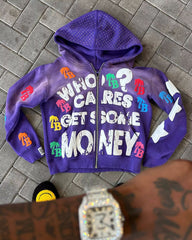 Retro Letter Print Y2K Loose Comfortable Zip Hoodie