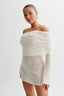 Sheer Knit Off-Shoulder Long Sleeve Mini Dress