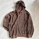 Leopard Print Waffle Zip Drawstring Unisex Vintage Hoodie
