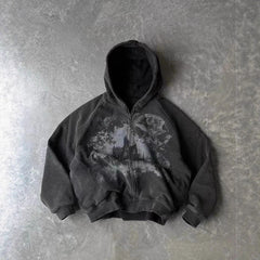 Graffiti Print Long Sleeve Zip Hoodie