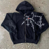 Skull Butterfly Graphic Print Zip Hoodie