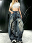 Distressed Letter Print Barrel Leg Jeans