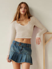 V Neck Ribbed Knit Slim Cropped Sexy Crop Top