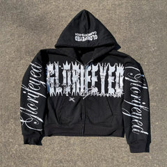 Y2K Graphic Print Zipper Hoodie