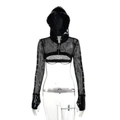 Hooded Dark Grunge Punk Zip Up Gothic Faux Cardigan