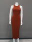 Ribbed Knitted Black Bodycon Long Round Midi Dresses