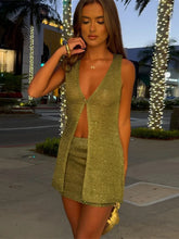 Hollow Out Sleeveless Knit Set