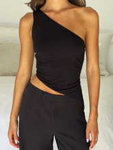 One Shoulder Lace Up Mesh Sheer Top