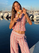 Striped Lace Up Backless Two Piece Pants Set