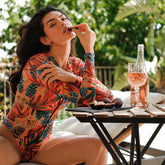 Surfing Sport Long Sleeve Blue Print One Piece Swimwear