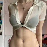 Transparent Mesh Short Sleeve Sheer Top