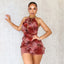 Floral Ruffle Halter Backless Mini Dress