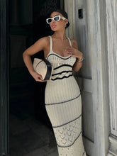 Striped Knit Backless V Neck Summer Dress