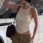 Sheer Mesh Spaghetti Strap Cami Top