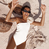 Solid White Lace Up Floral Backless One Piece Swimwear