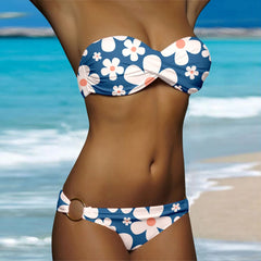 Ruched White Dot Print Two Piece Swim Sets