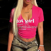 Casual Letter Print O-neck Crop Top