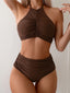 Halter Wrinkled High Neck Two Piece Swim Sets