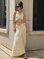 Ruched Halter Backless Ruffle Waist Two Piece Skirt Set