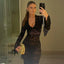 Transparent Flare Sleeve V-Neck Lace Dress