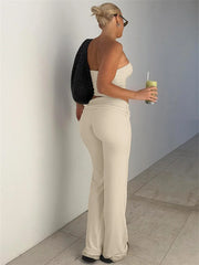 Fold Over Strapless Two Piece Pants Set