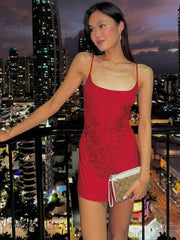 Diamond Sticker Backless Elastic Mini Dress