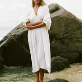 Puff Sleeve Tie Front Midi Dress