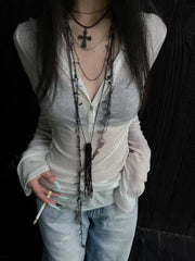 Hooded See Through Long Sleeve Sheer Top