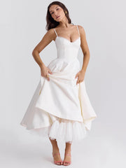 A-line Backless Spaghetti Strap Midi Dress