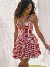 Plaid Wrap Halter Backless Mini Summer Dress