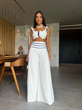 Deep V Square Collar Wide Leg Pants Set