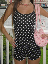 Polka Dot U-Neck Crop Tank Top Two Piece Shorts Set
