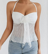 Sexy Low Neck Pleated Y2K Lace-up Cami Top