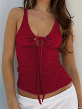 Red Lace-Up Cut-Out V-Neck Backless Cami Top