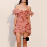 Slash Neck Ruffle Spliced Floral Dress