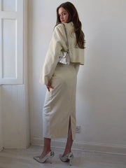 Button Skirt Coat Party Suit