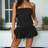 Polka Dot Print Off Shoulder Strapless