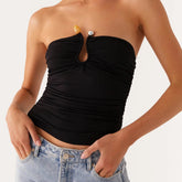 Ruched Metal Clip Front Strapless