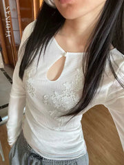 Floral Mesh Long Sleeve Sheer Top