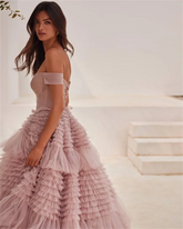 Pink Layered Tulle Prom Dress