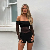 Mesh Splice Casual Off Shoulder Romper