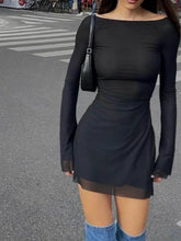 Mesh Off Shoulder Sheer Sleeve Mini Dress