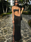 Drop Print Halter Backless Party Dress