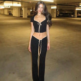 Bowknot Low Waist Pants Knit Set