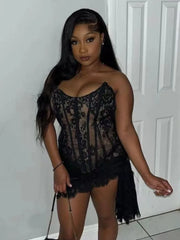 Hipster Wrap Bandage Strapless Lace Dress