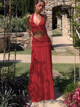 Hollow Out Patchwork Maxi Knit Set