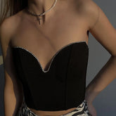 Deep V Neck Halter Crop Strapless